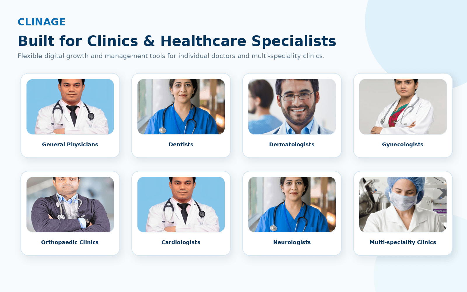 Healthcare specialists and clinic categories