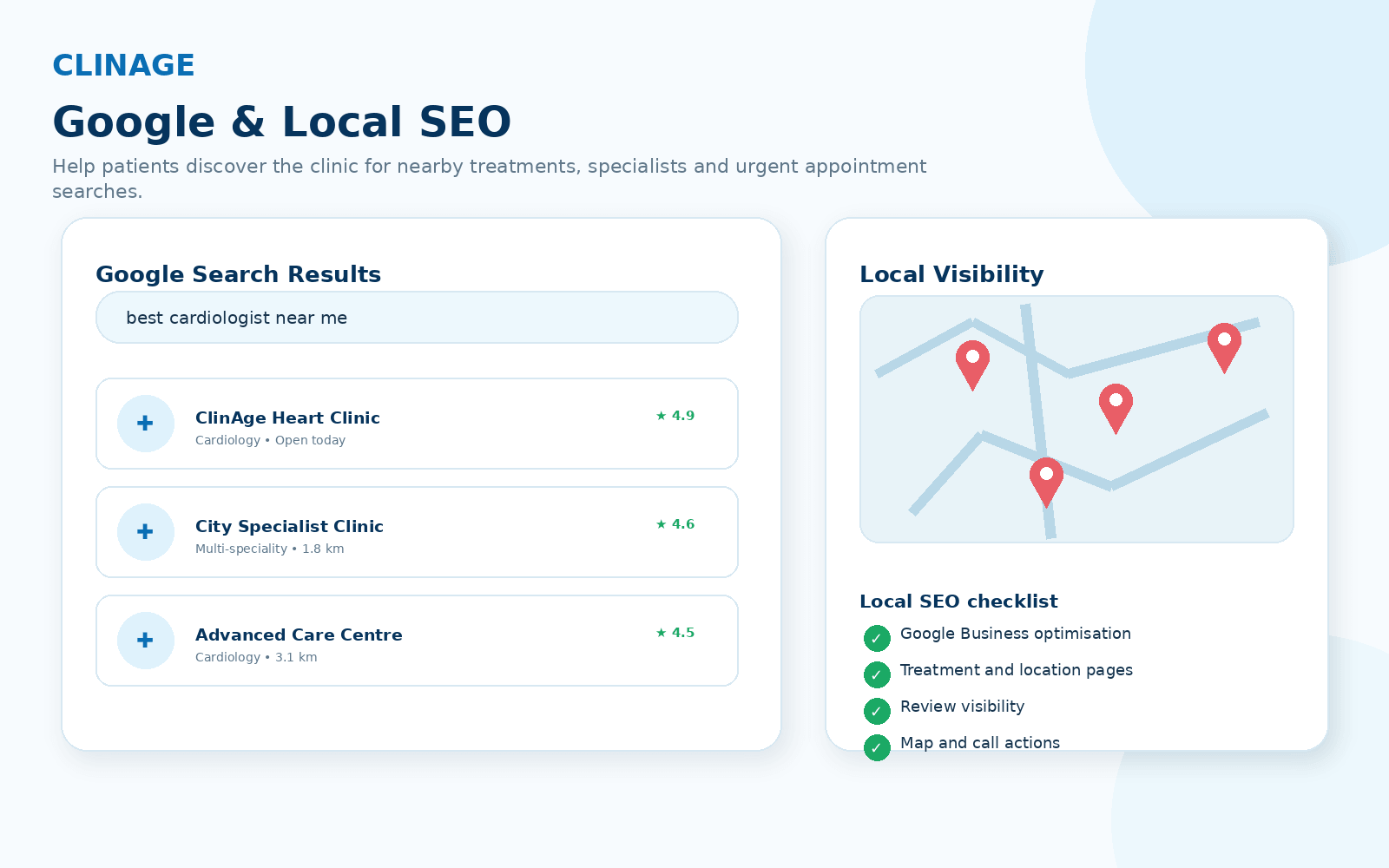 Google local SEO and clinic search visibility