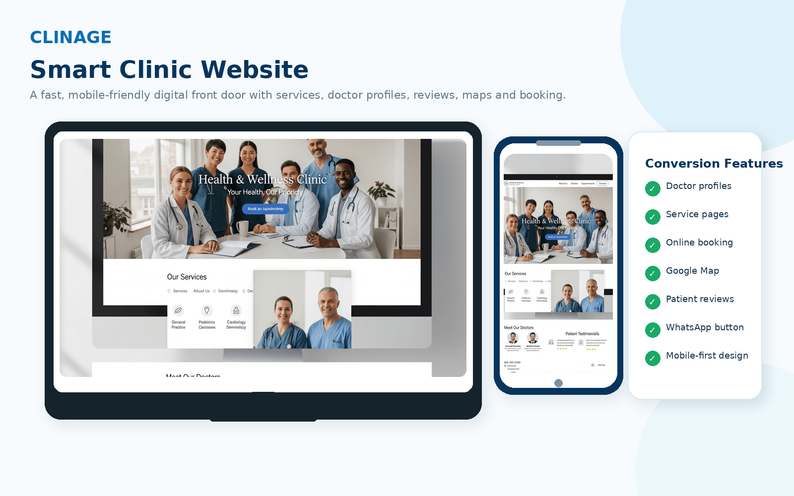 Smart clinic website on desktop and mobile